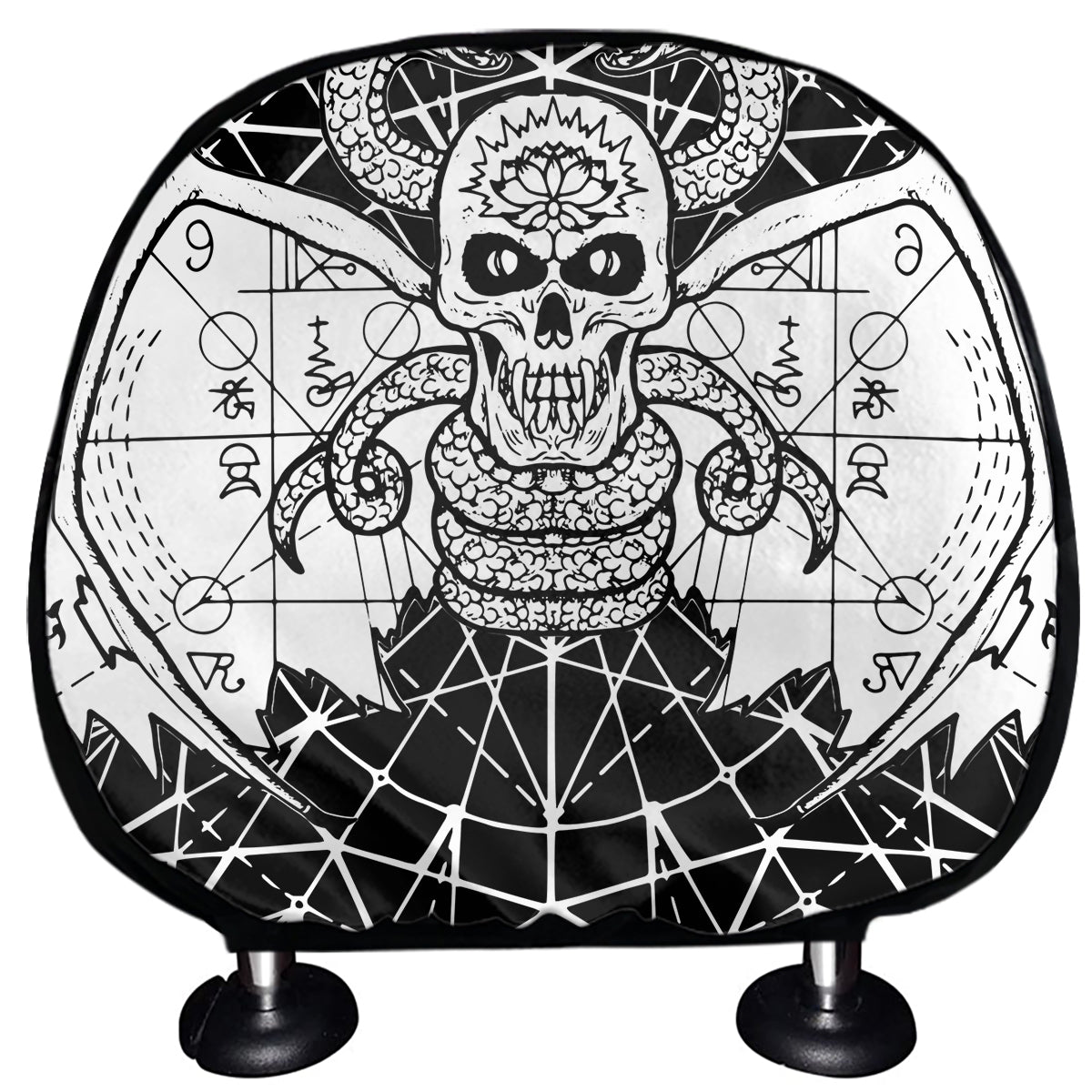 Black And White Demon Wicca Print Car Headrest Covers