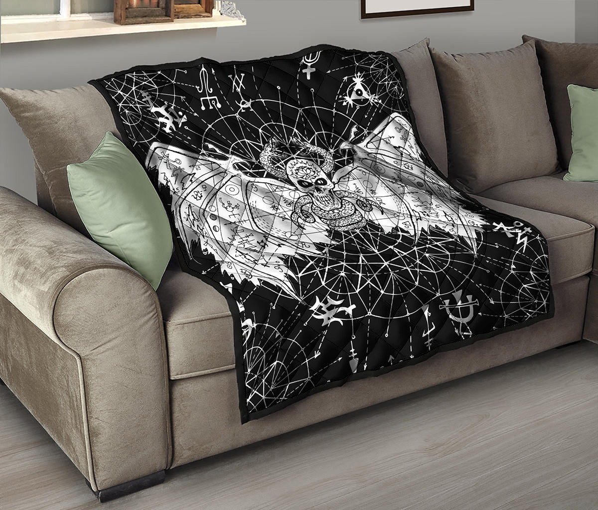 Black And White Demon Wicca Print Quilt