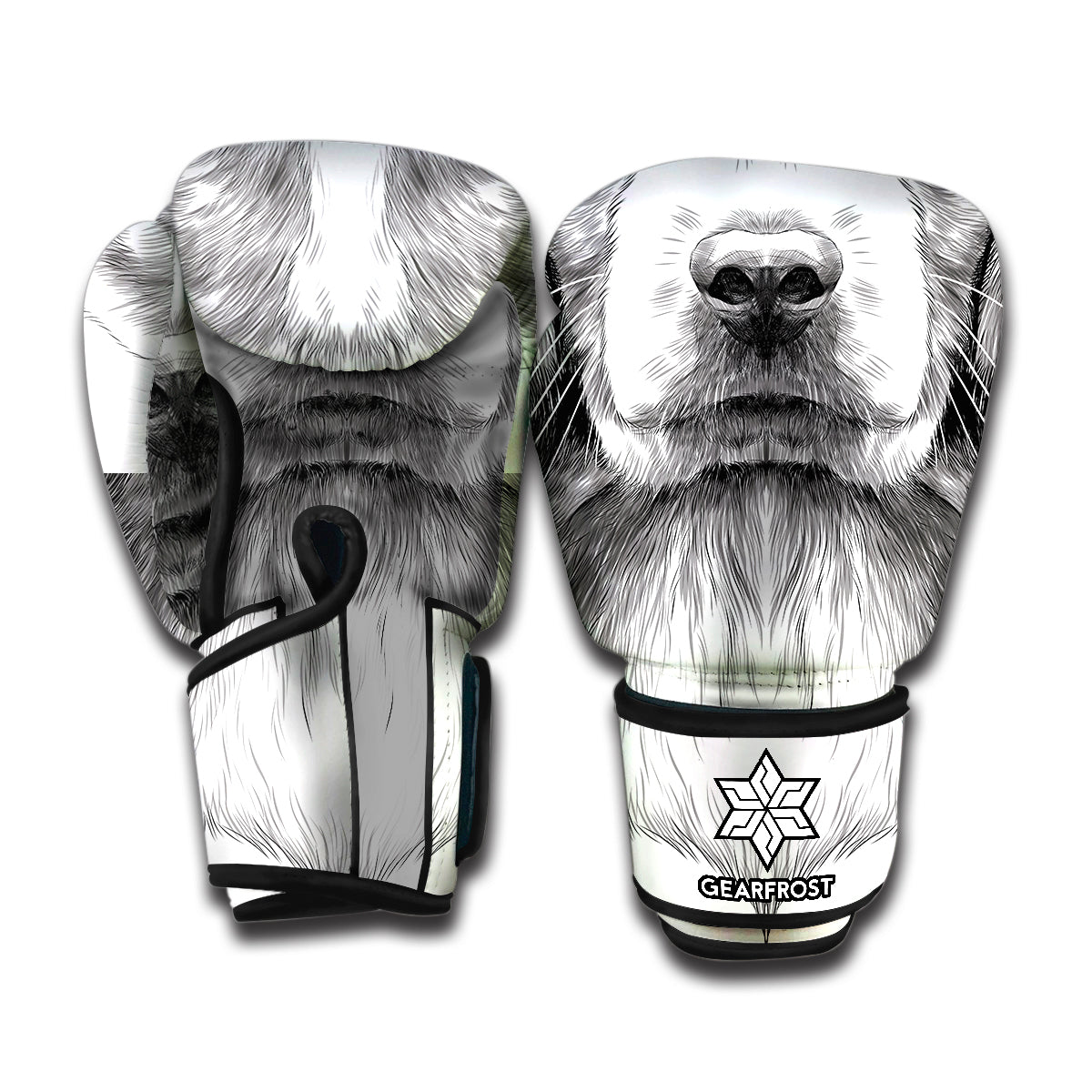 White Tiger Watercolor Monochrome Print Boxing Gloves