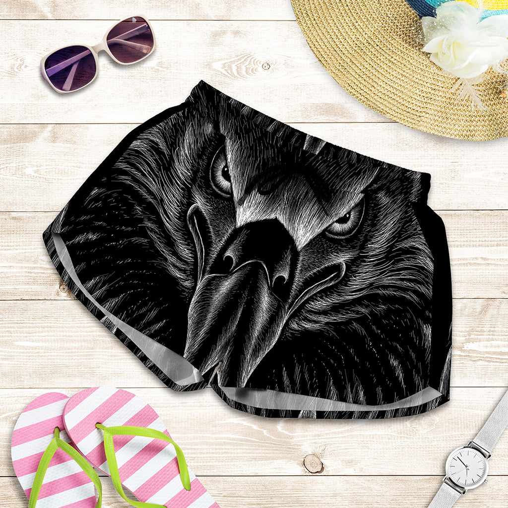 Black And White Eagle Print Women's Shorts