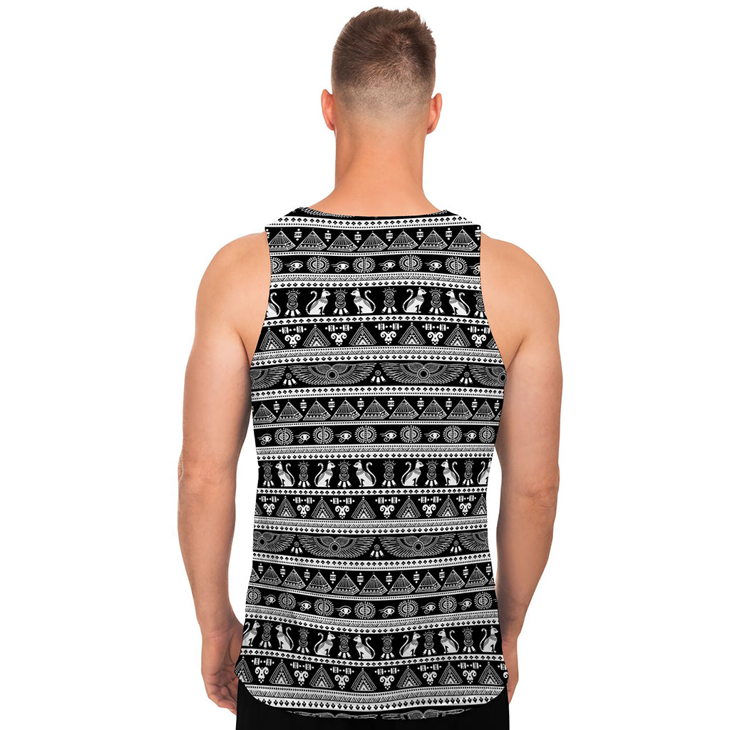 Black And White Egypt Pattern Print Men's Tank Top