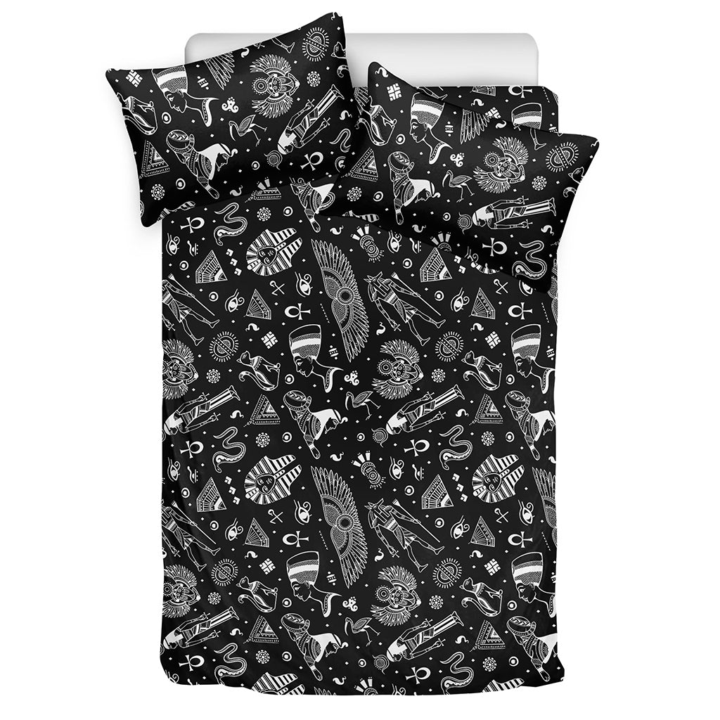 Black And White Egyptian Pattern Print Duvet Cover Bedding Set