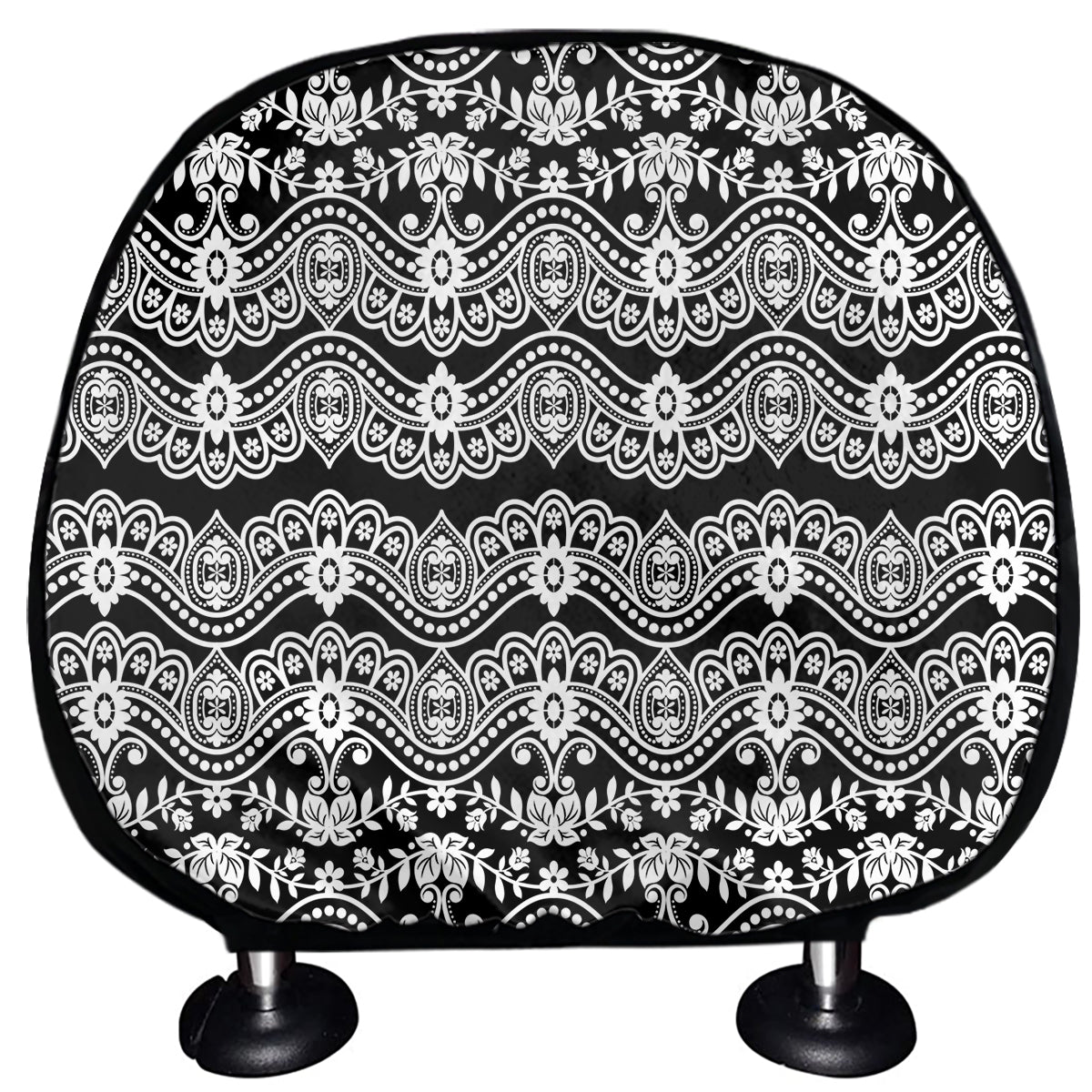 Black And White Ethnic Boho Print Car Headrest Covers
