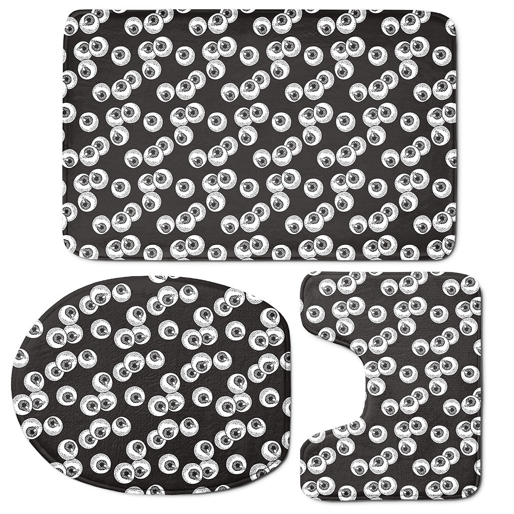 Black And White Eyeball Pattern Print 3 Piece Bath Mat Set