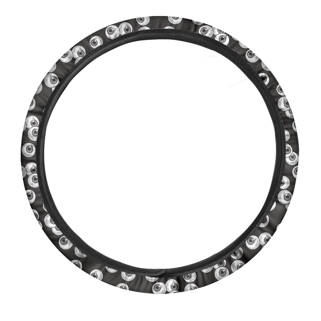 Black And White Eyeball Pattern Print Car Steering Wheel Cover