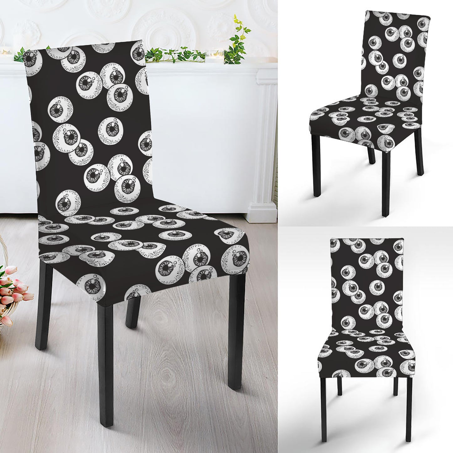 Black And White Eyeball Pattern Print Dining Chair Slipcover