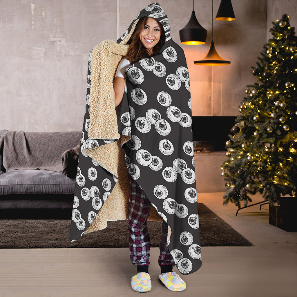 Black And White Eyeball Pattern Print Hooded Blanket