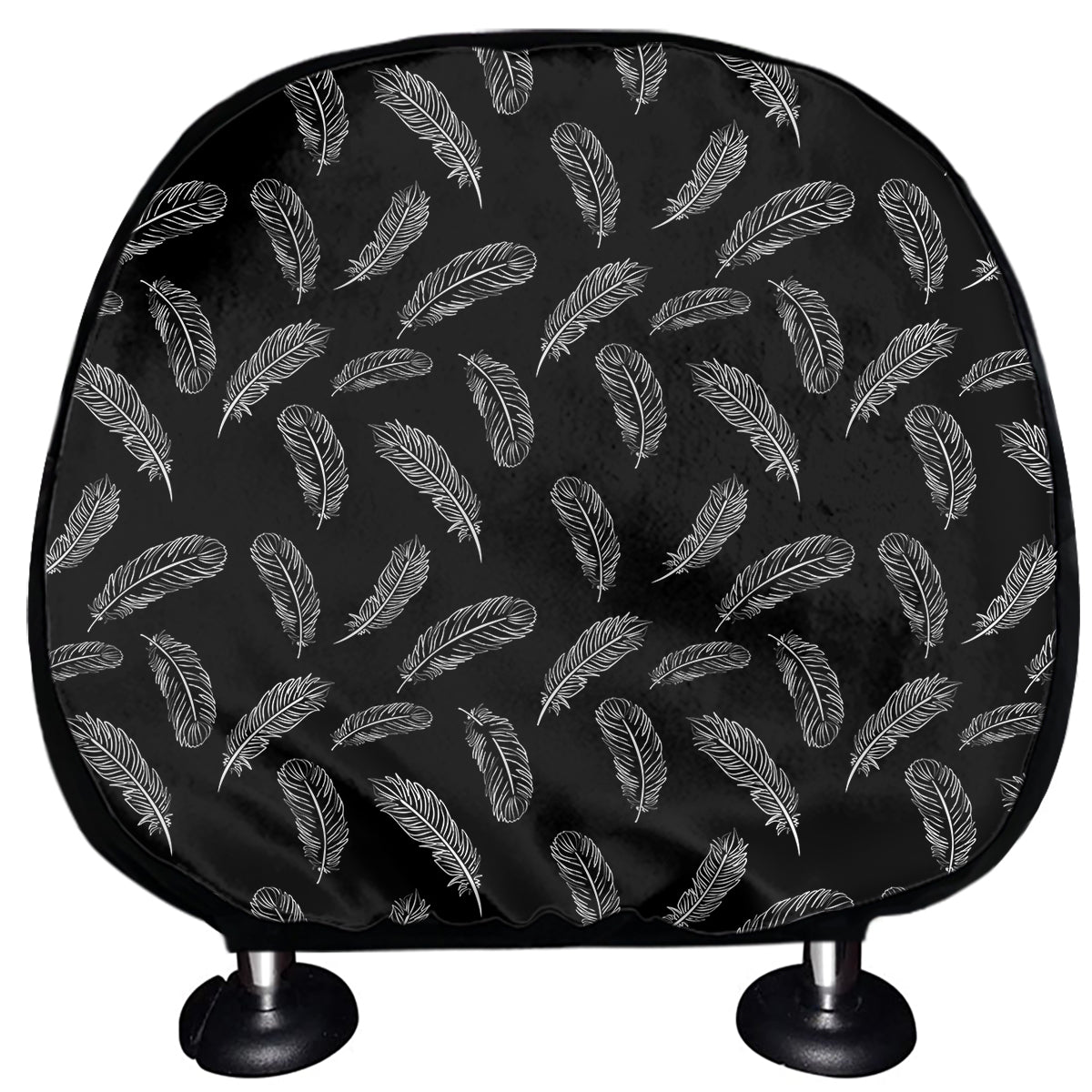 Black And White Feather Pattern Print Car Headrest Covers