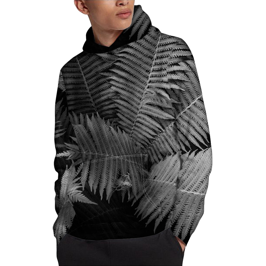 Black And White Fern Leaf Print Pullover Hoodie