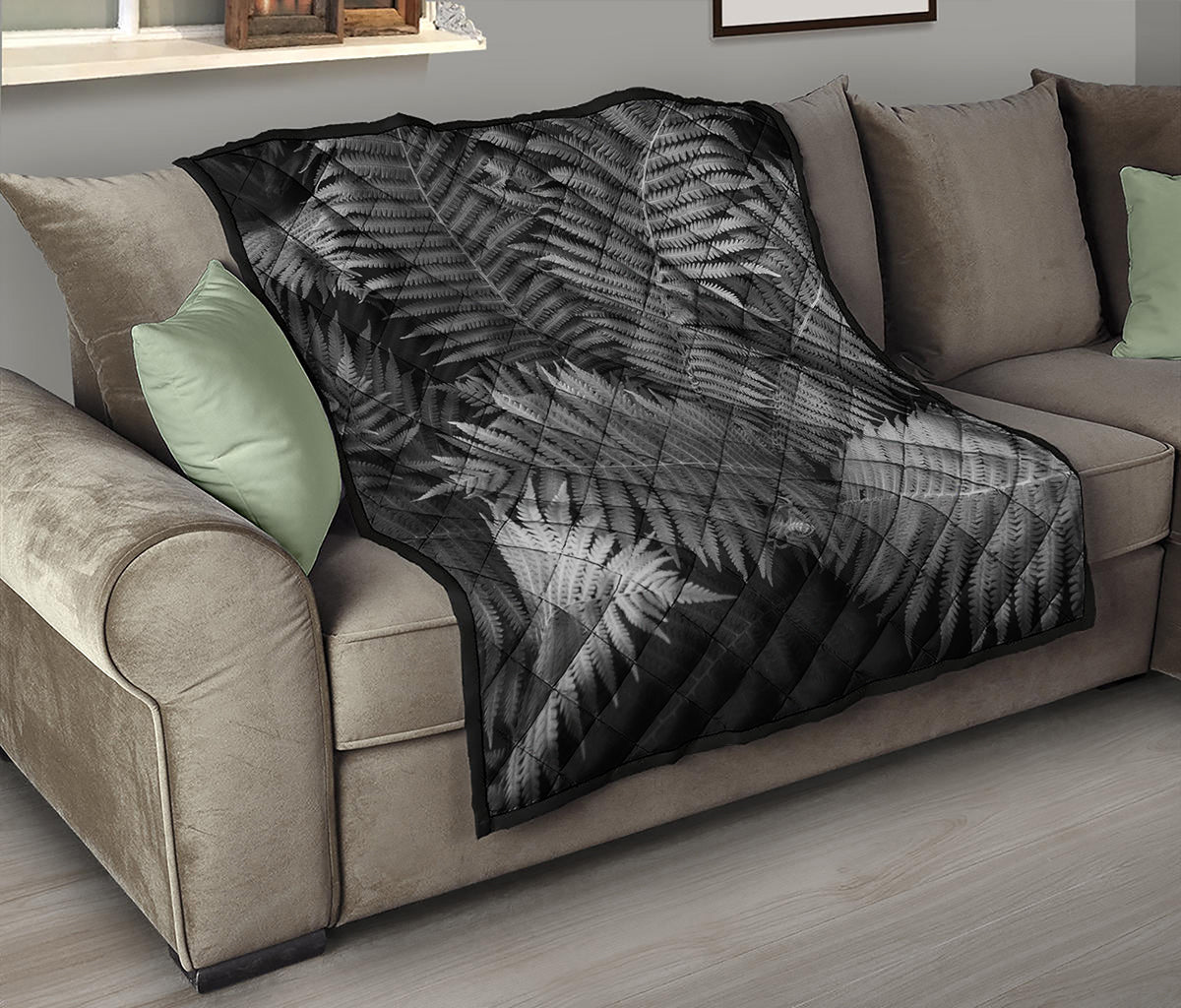 Black And White Fern Leaf Print Quilt
