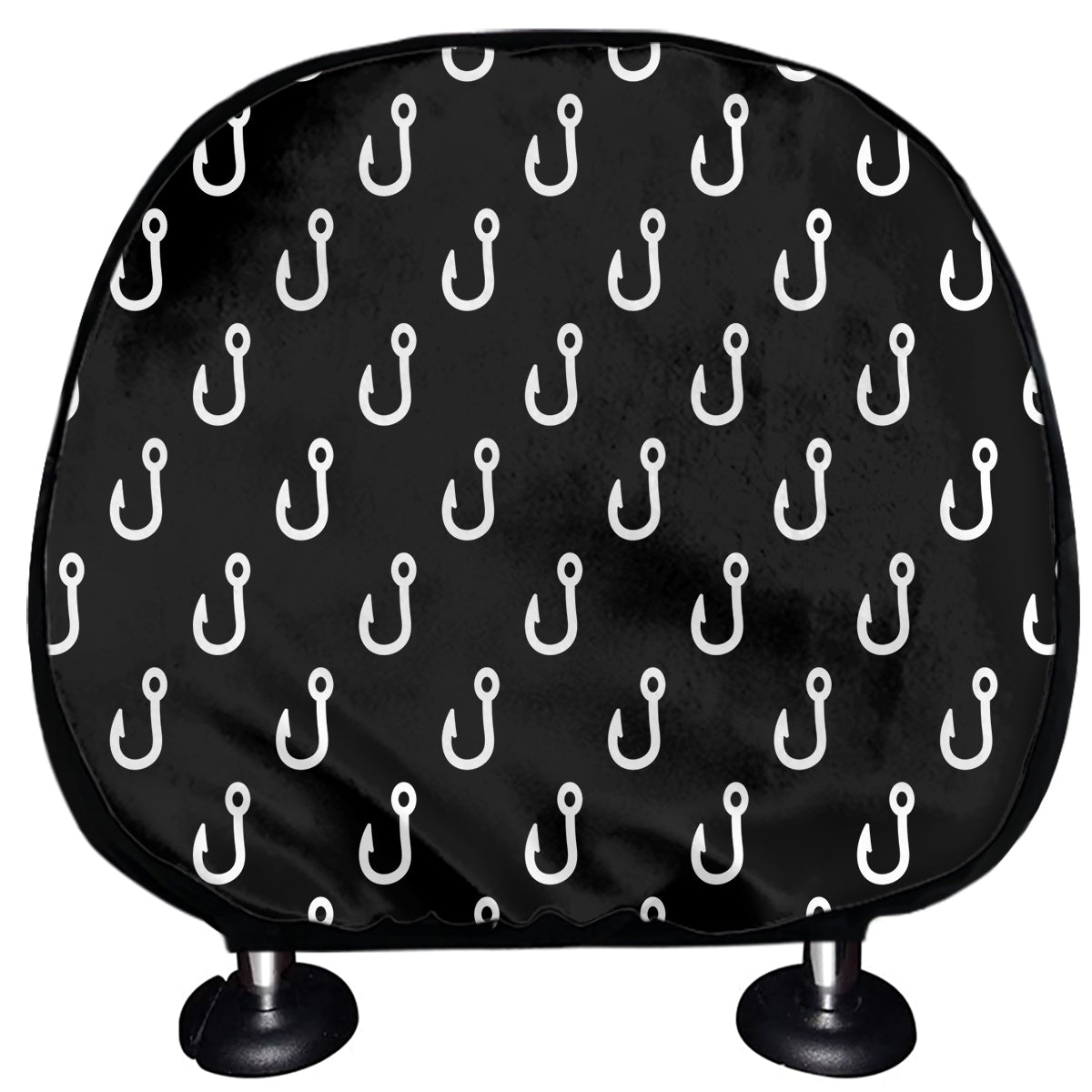 Black And White Fishing Hooks Print Car Headrest Covers