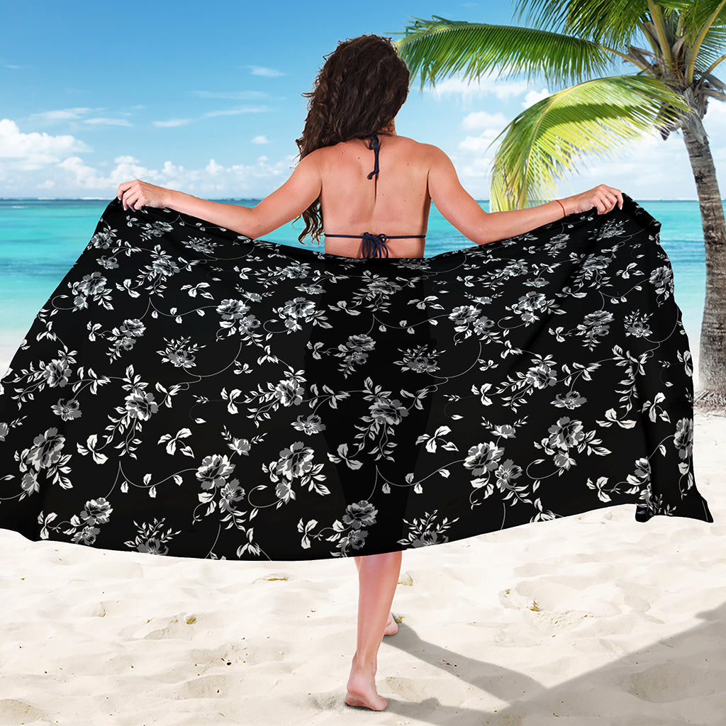 Black And White Flower Print Beach Sarong Wrap