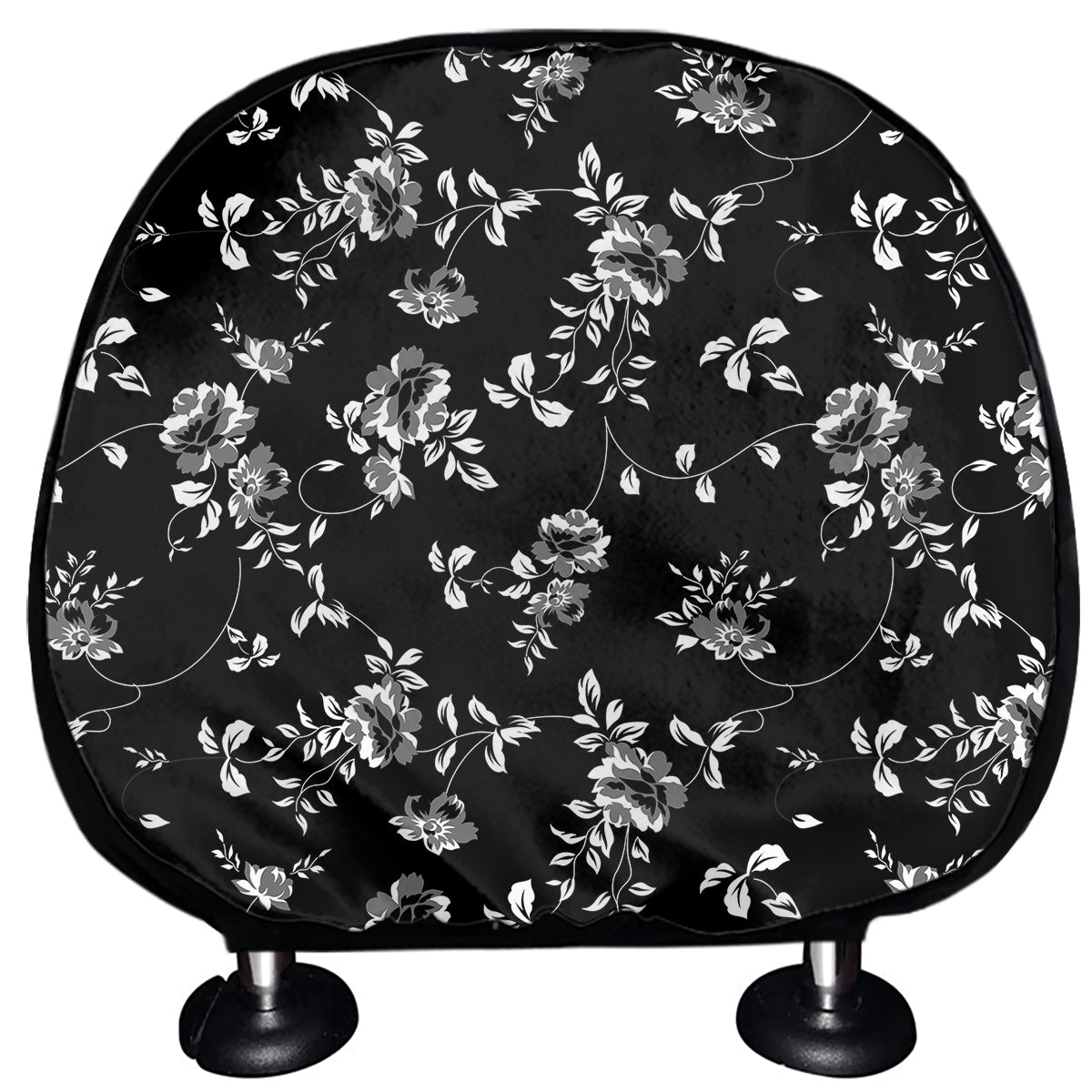 Black And White Flower Print Car Headrest Covers