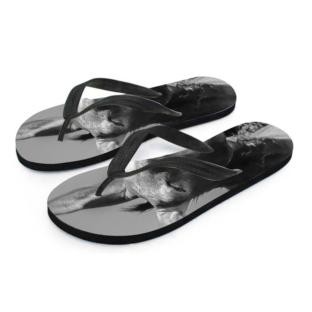 Black And White Funny Donkey Print Flip Flops
