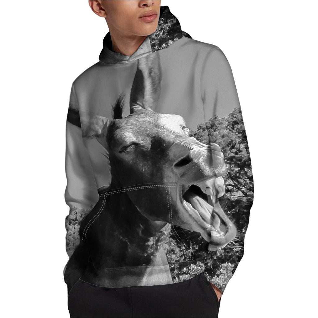 Black And White Funny Donkey Print Pullover Hoodie