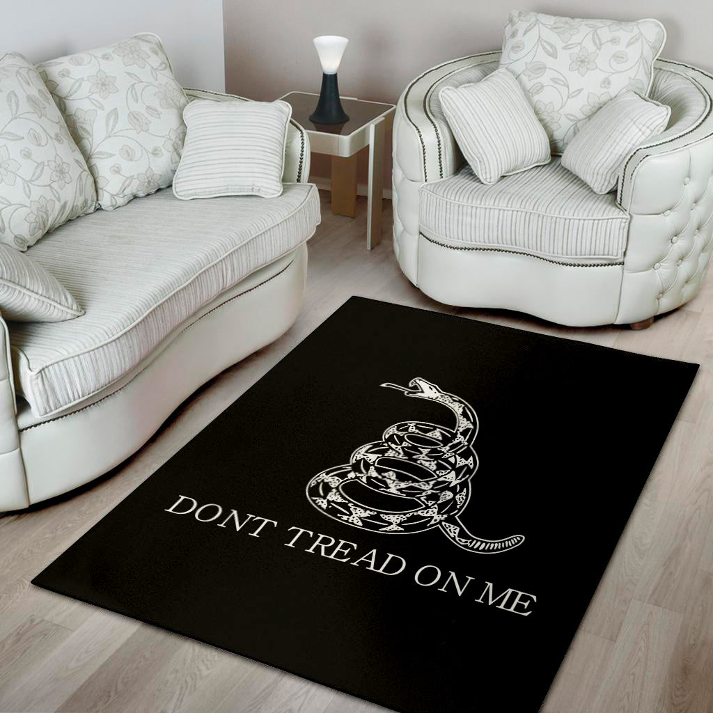 Black And White Gadsden Flag Print Area Rug