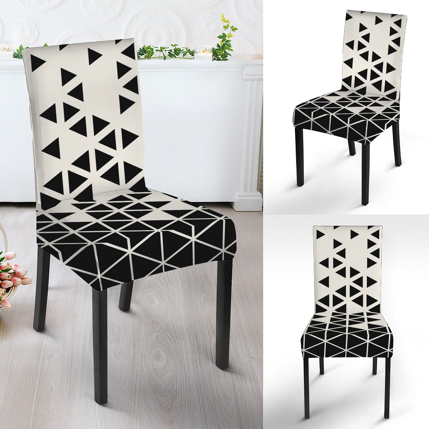 Black And White Geometric Pattern Print Dining Chair Slipcover