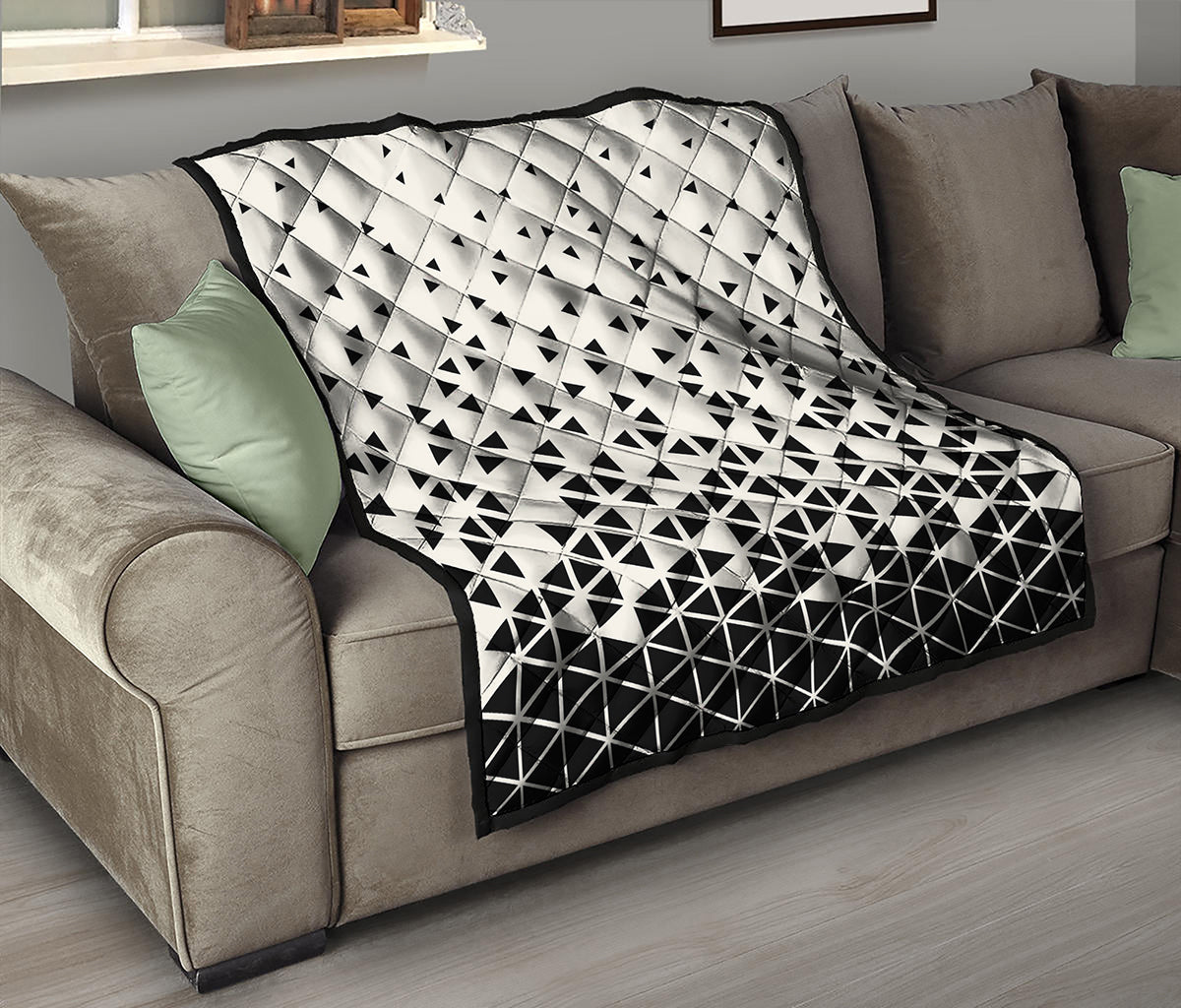 Black And White Geometric Pattern Print Quilt