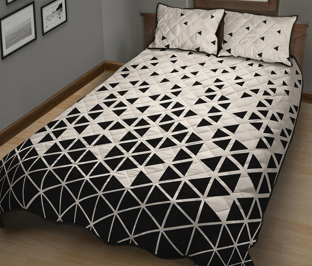 Black And White Geometric Pattern Print Quilt Bed Set