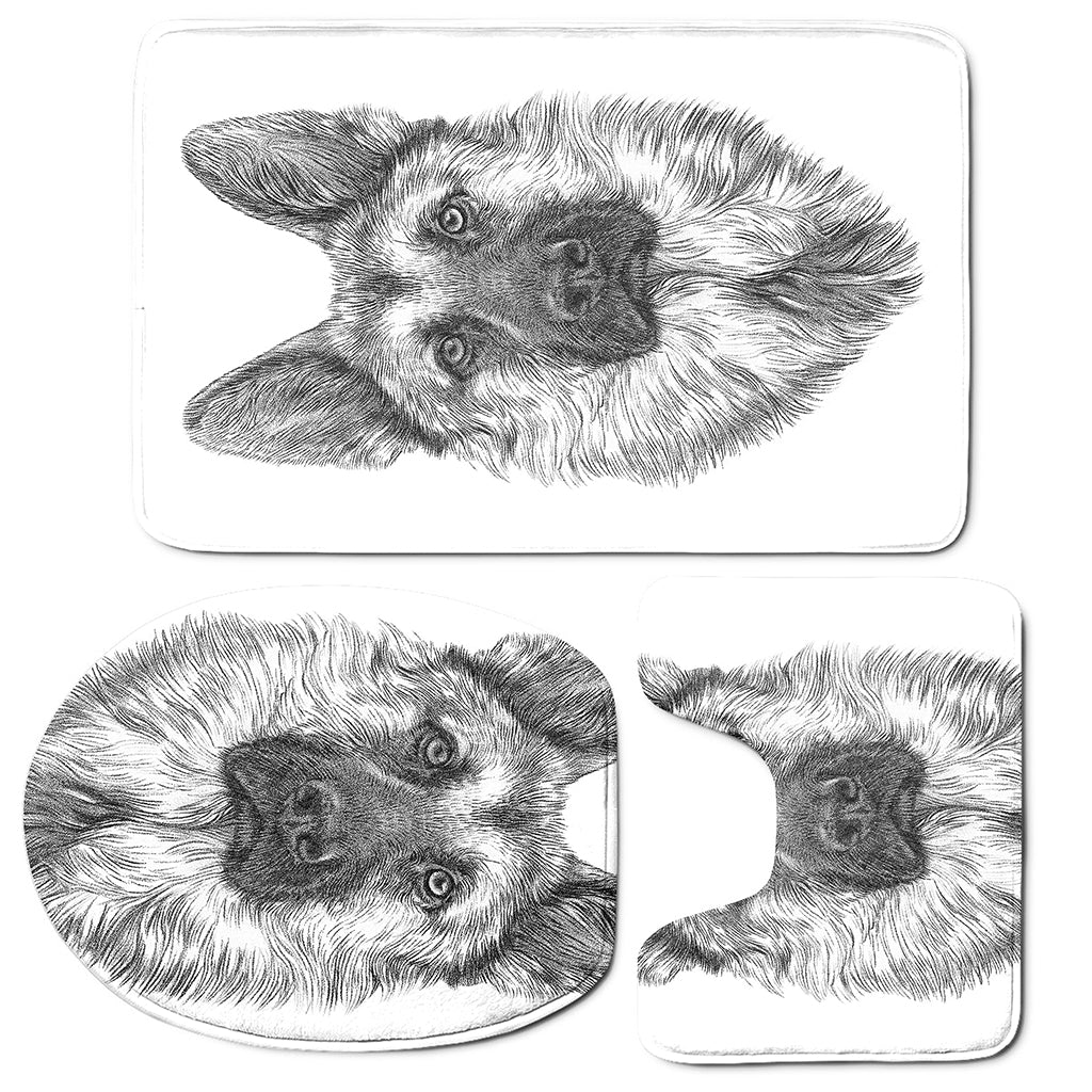 Black And White German Shepherd Print 3 Piece Bath Mat Set