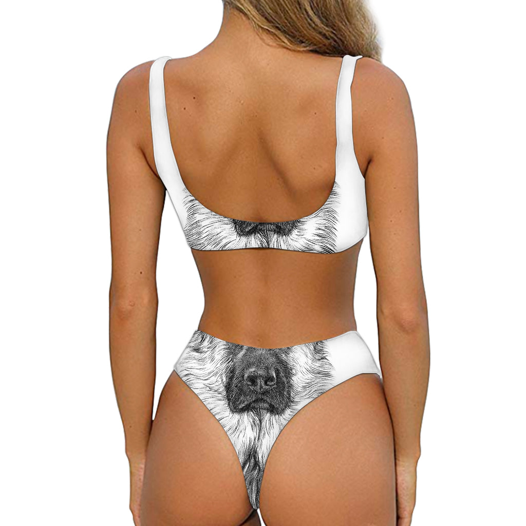 Black And White German Shepherd Print Front Bow Tie Bikini