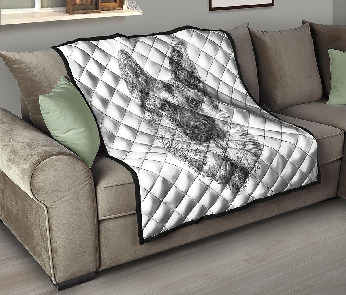 Black And White German Shepherd Print Quilt