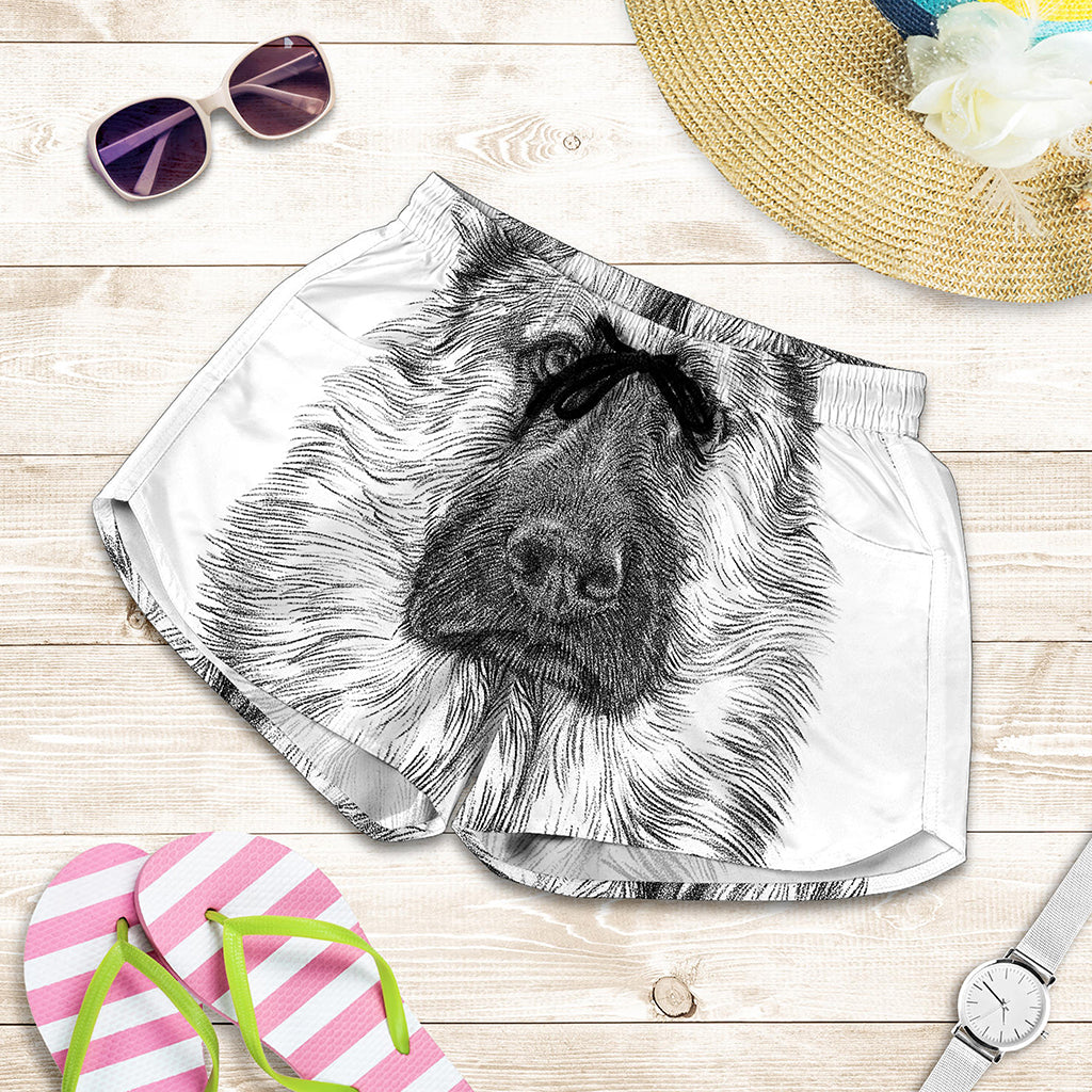 Black And White German Shepherd Print Women's Shorts