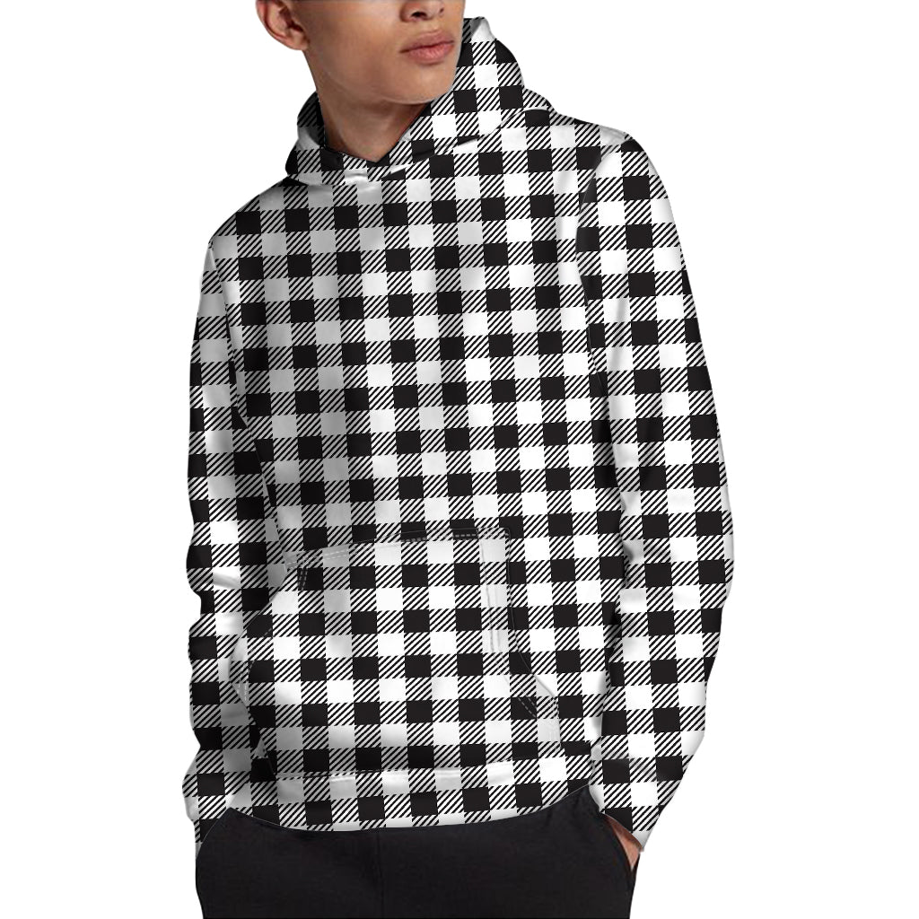 Black And White Gingham Pattern Print Pullover Hoodie