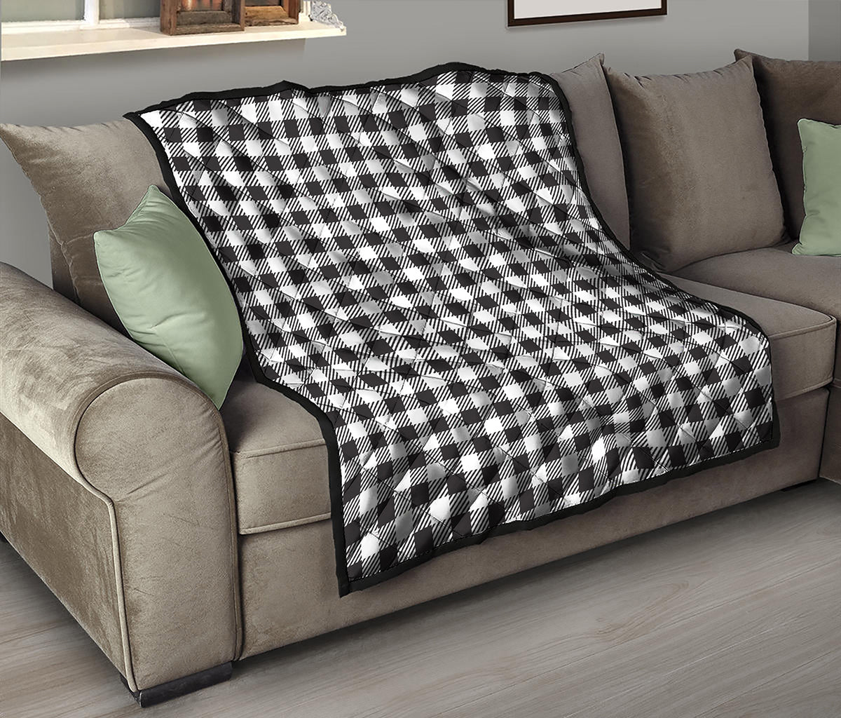 Black And White Gingham Pattern Print Quilt