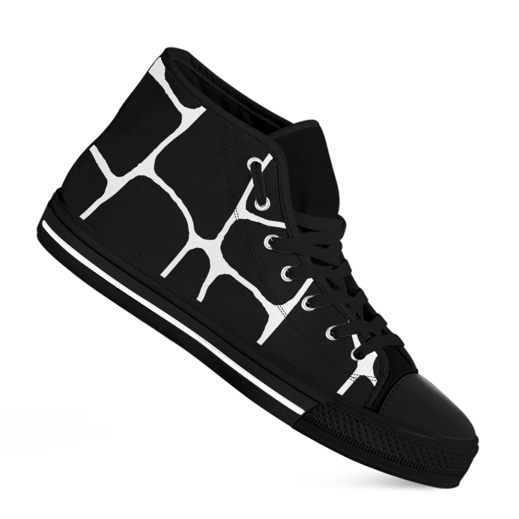 Black And White Giraffe Pattern Print Black High Top Shoes
