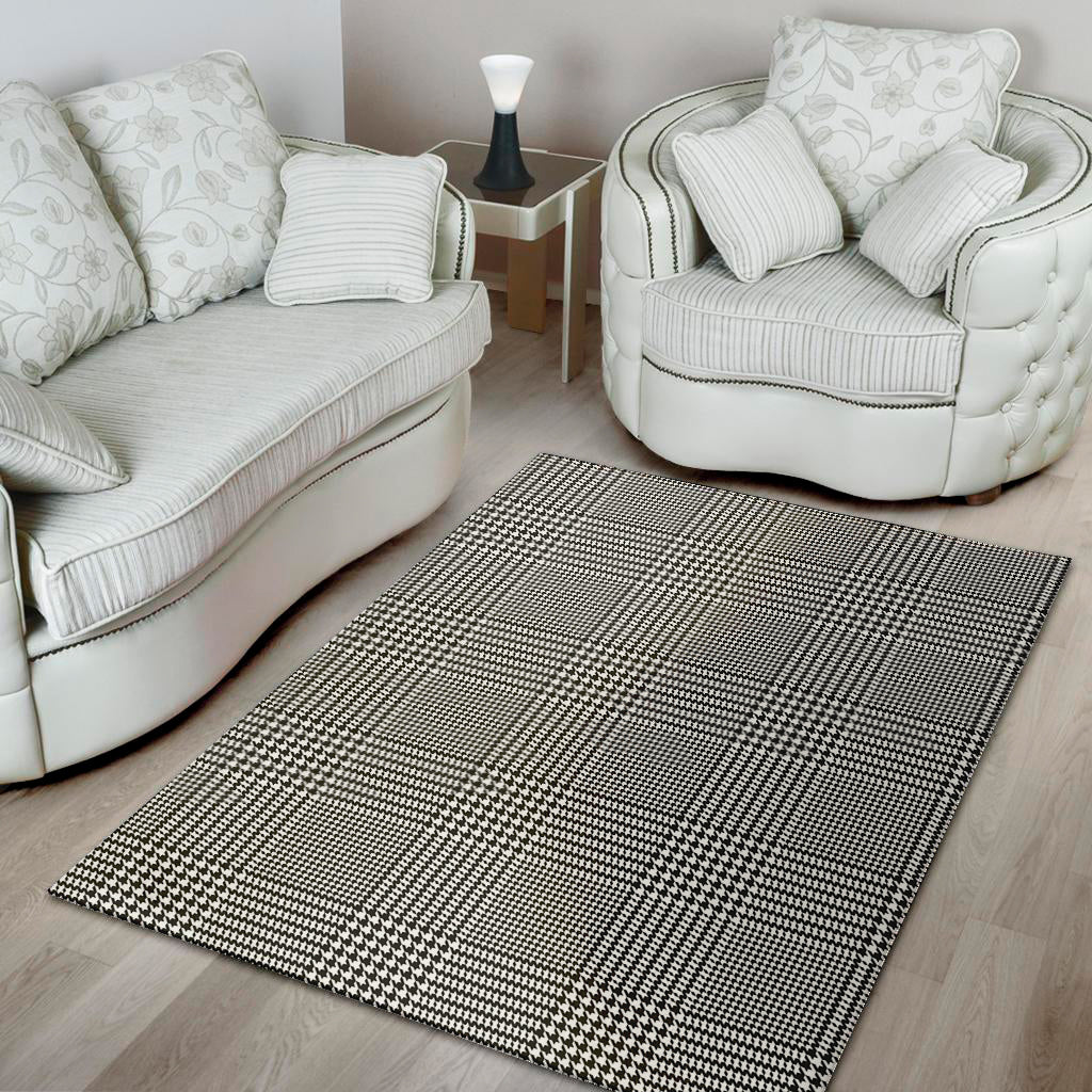 Black And White Glen Plaid Print Area Rug