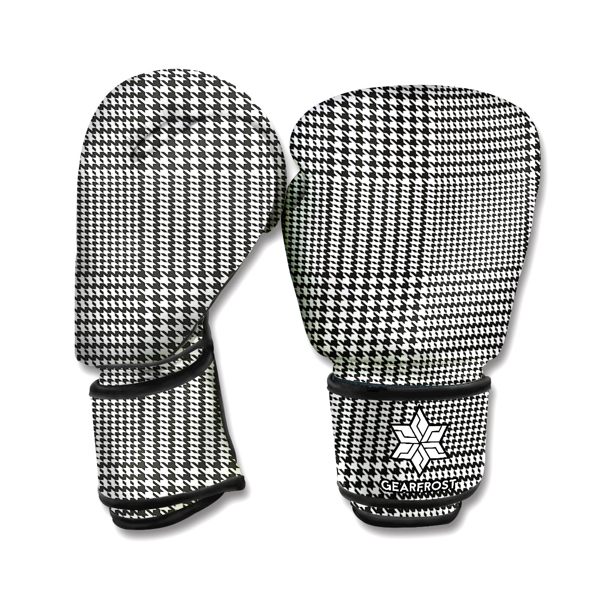 Black And White Glen Plaid Print Boxing Gloves