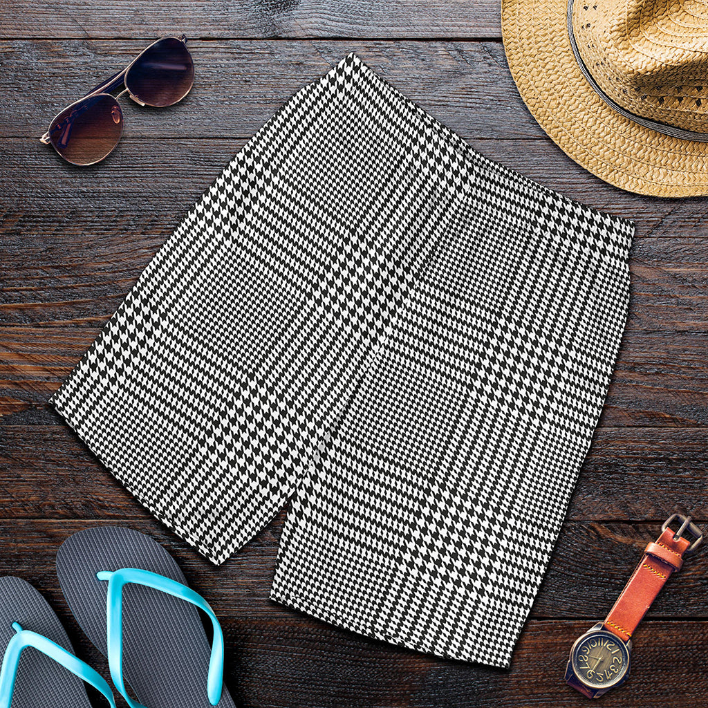 Black And White Glen Plaid Print Men's Shorts