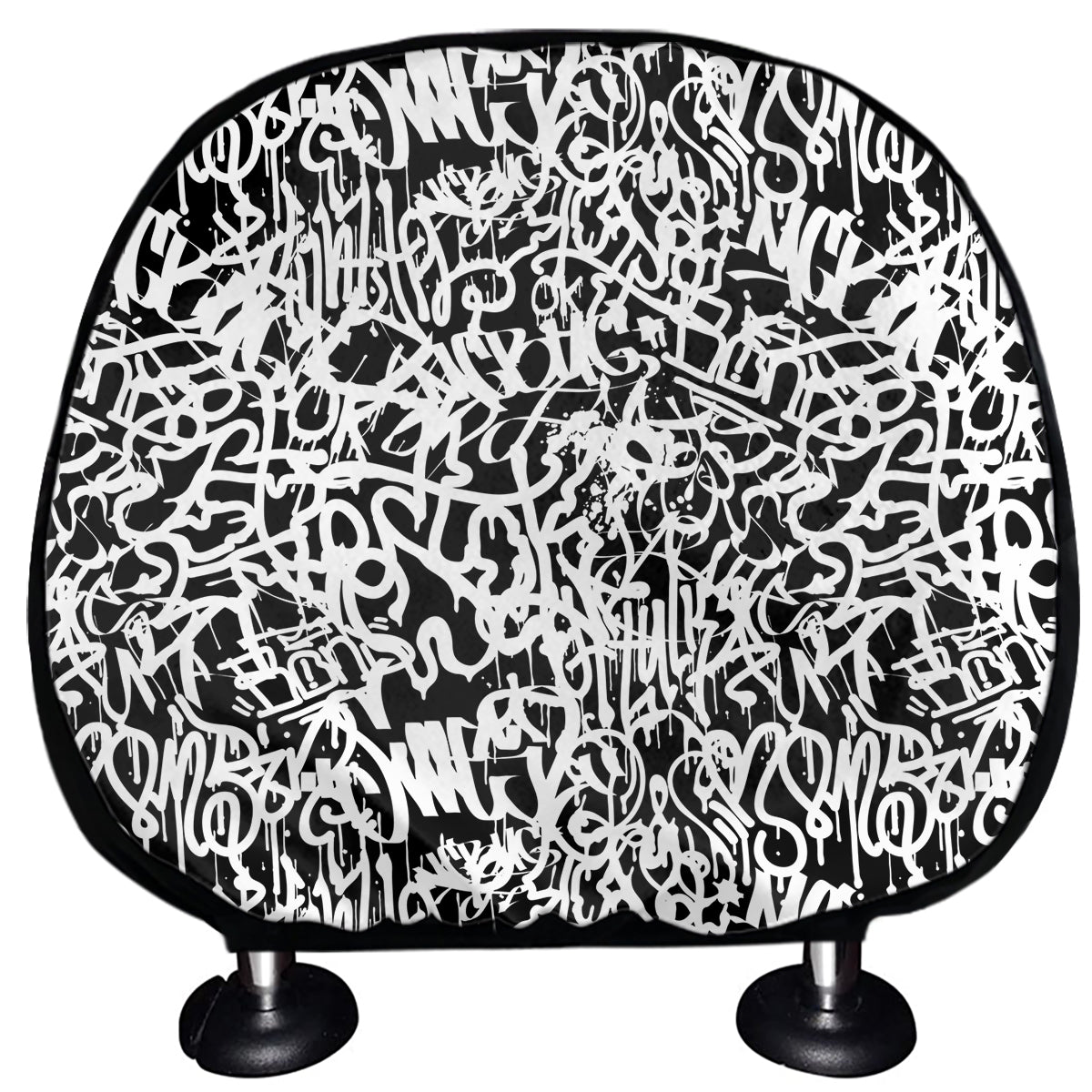 Black And White Graffiti Pattern Print Car Headrest Covers