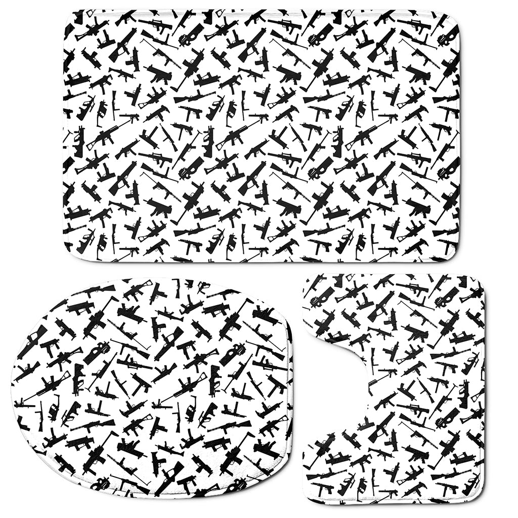 Black And White Guns Pattern Print 3 Piece Bath Mat Set