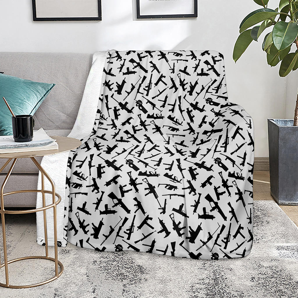 Black And White Guns Pattern Print Blanket