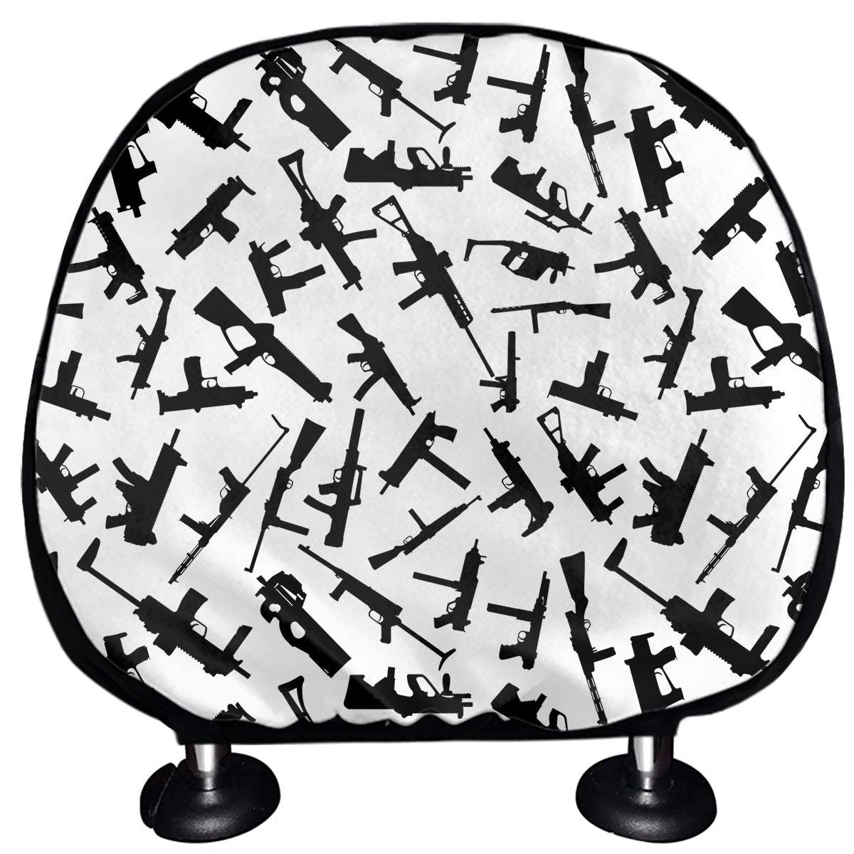 Black And White Guns Pattern Print Car Headrest Covers