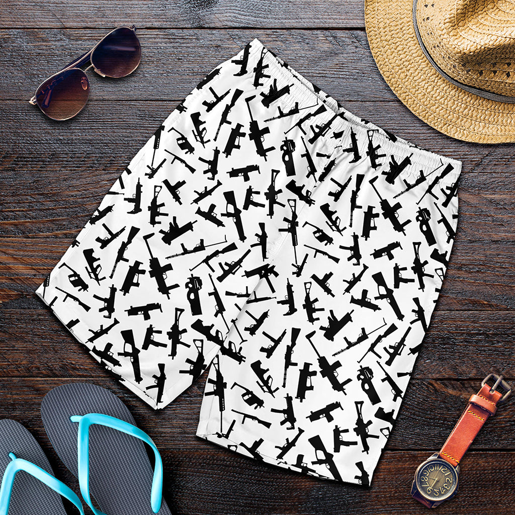 Black And White Guns Pattern Print Men's Shorts