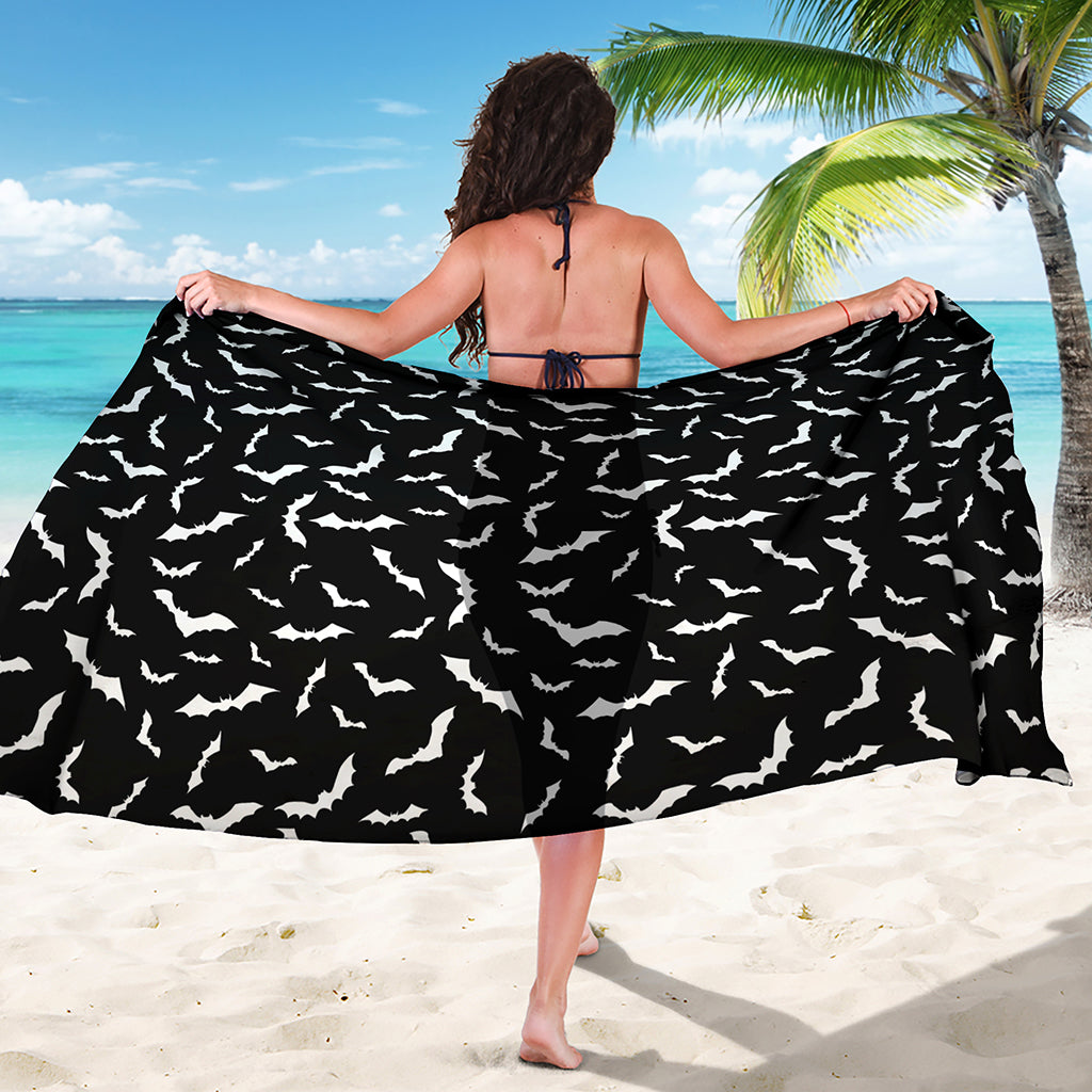 Black And White Halloween Bat Print Beach Sarong Wrap