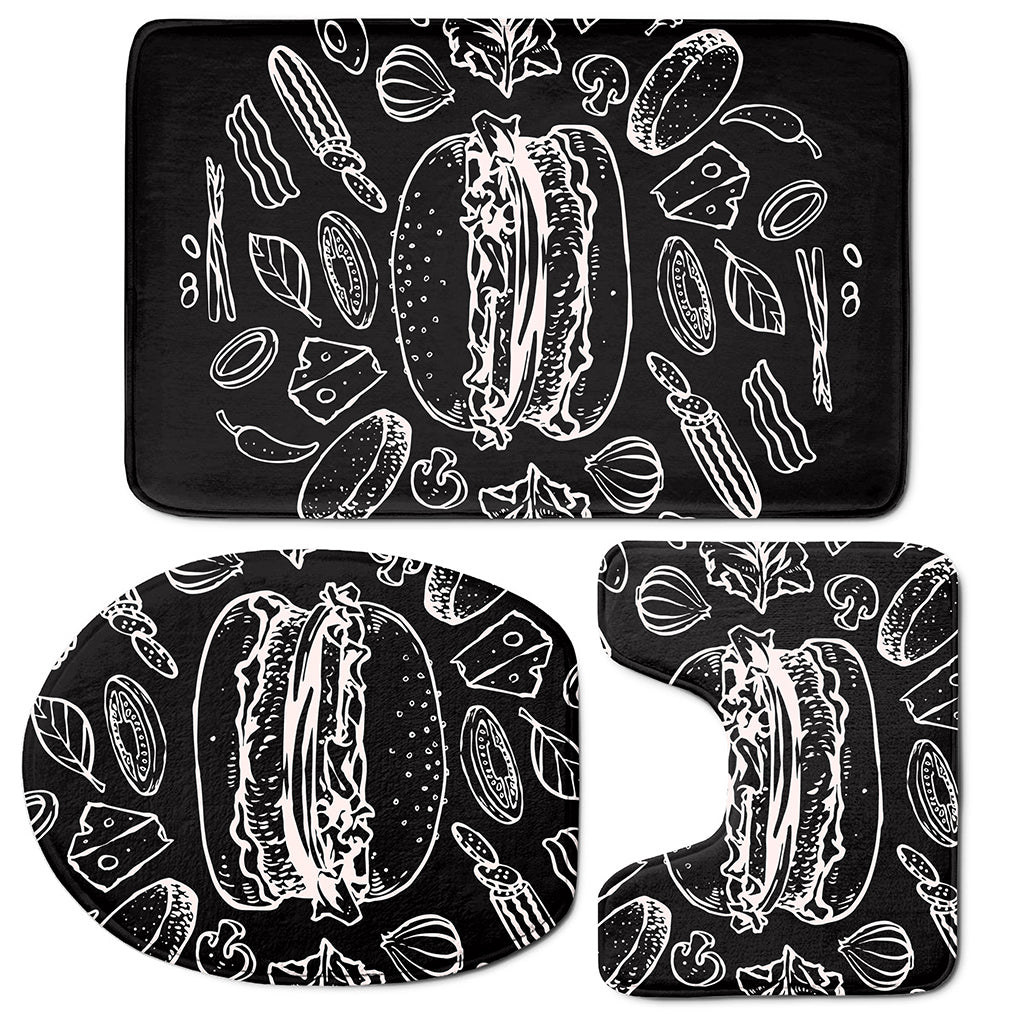 Black And White Hamburger Print 3 Piece Bath Mat Set