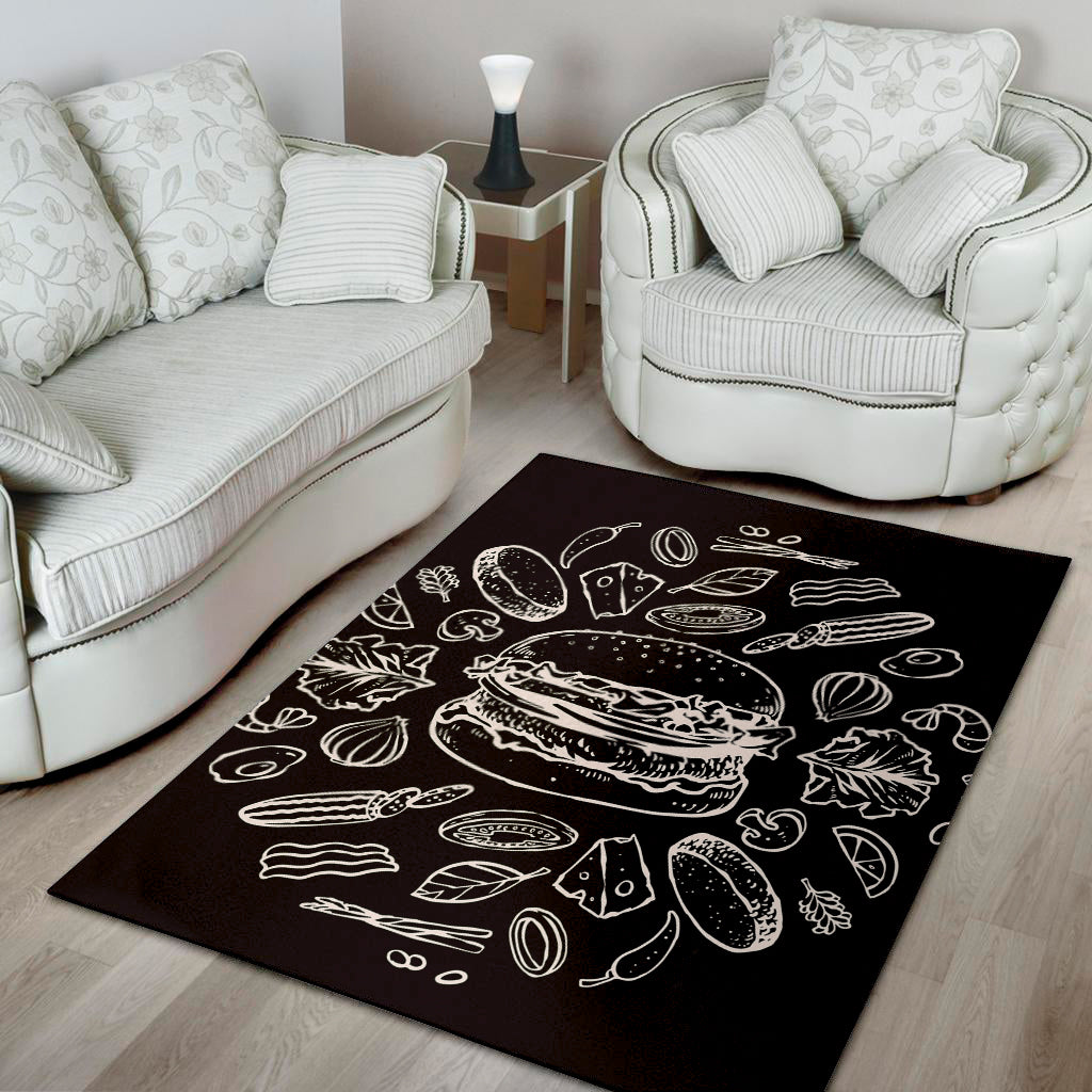 Black And White Hamburger Print Area Rug