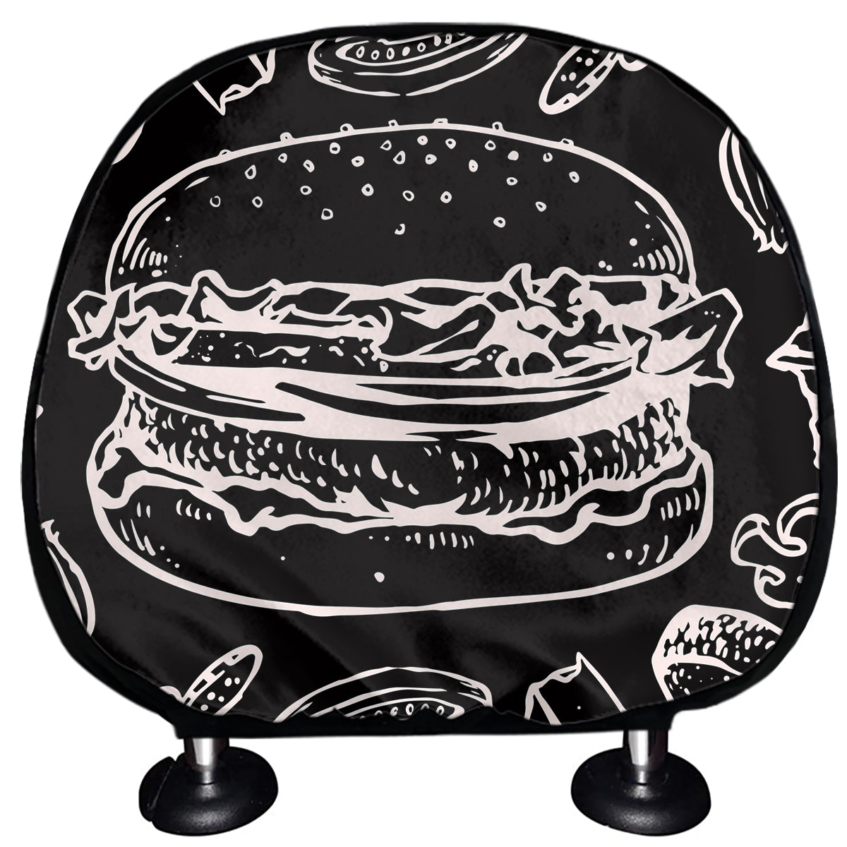 Black And White Hamburger Print Car Headrest Covers