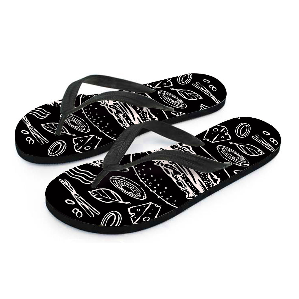 Black And White Hamburger Print Flip Flops