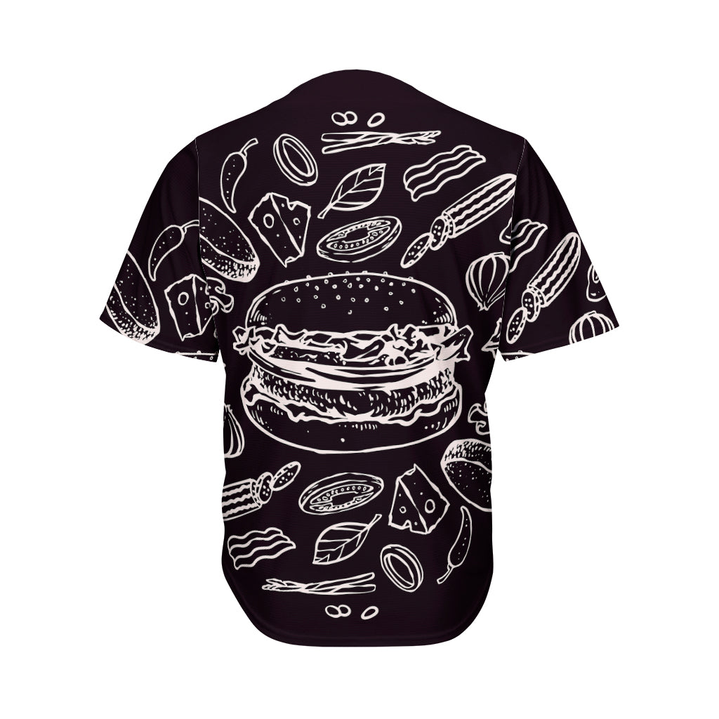 Black And White Hamburger Print Men's Baseball Jersey
