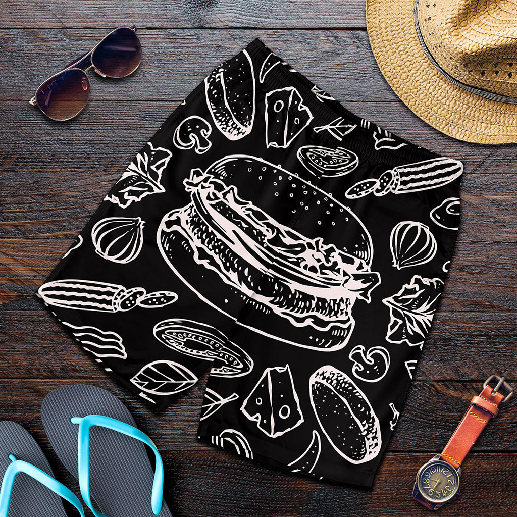 Black And White Hamburger Print Men's Shorts