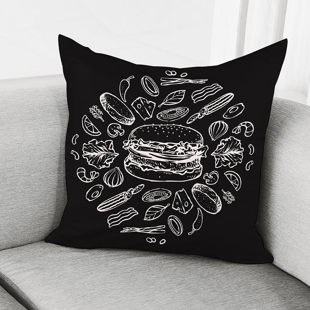 Black And White Hamburger Print Pillow Cover