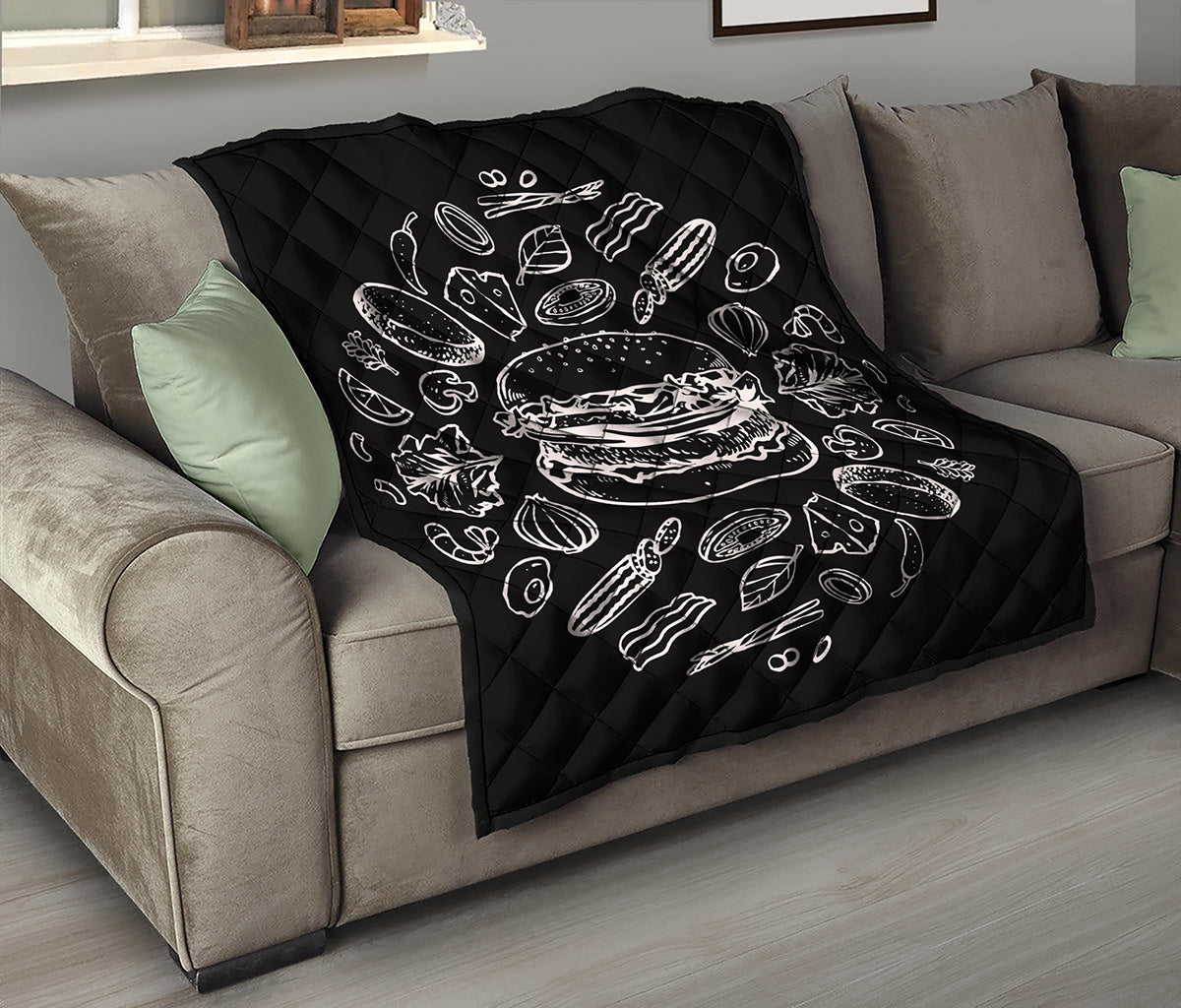 Black And White Hamburger Print Quilt