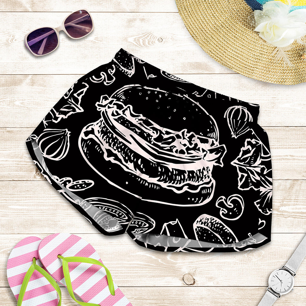 Black And White Hamburger Print Women's Shorts