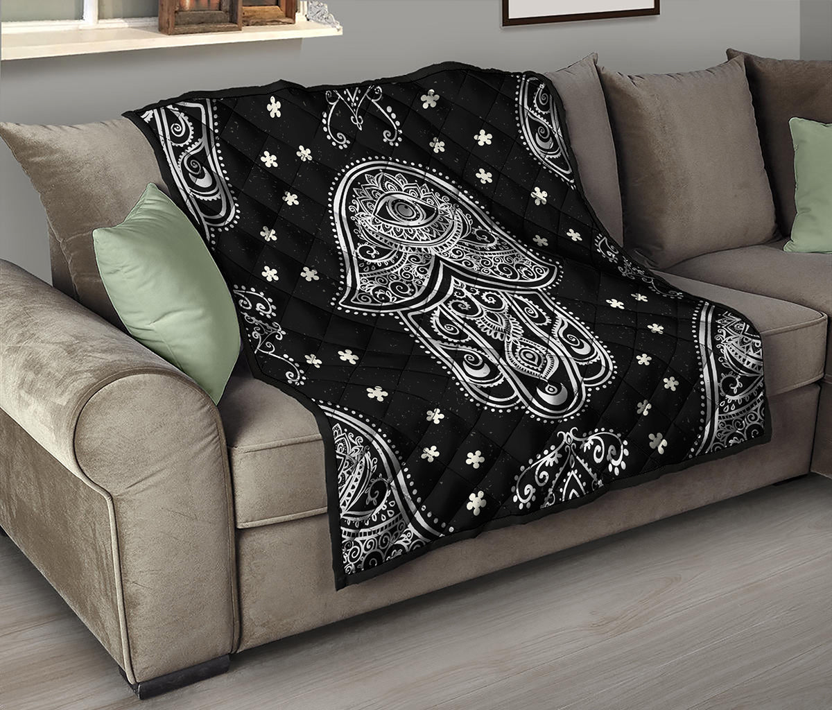 Black And White Hamsa Print Quilt