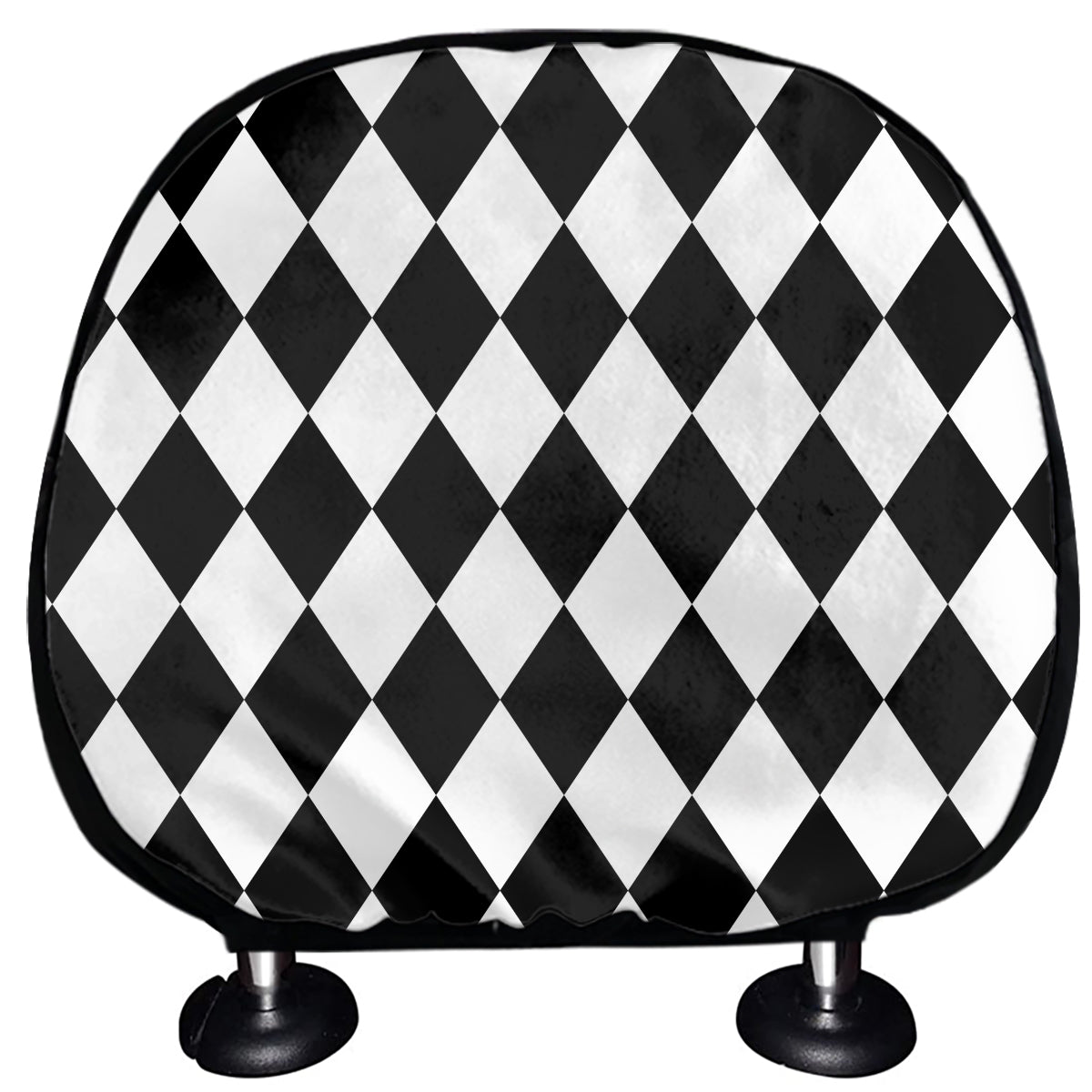 Black And White Harlequin Pattern Print Car Headrest Covers